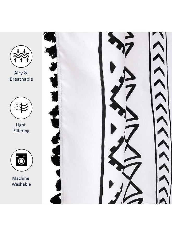 Encasa XO - Encasa XO Boho Semi Sheer Curtains for Window in Bedroom & Living Room (Set of 2)- Boho Panel - Curtain with Tassels & Bohemian Design - 5 ft - Image 1