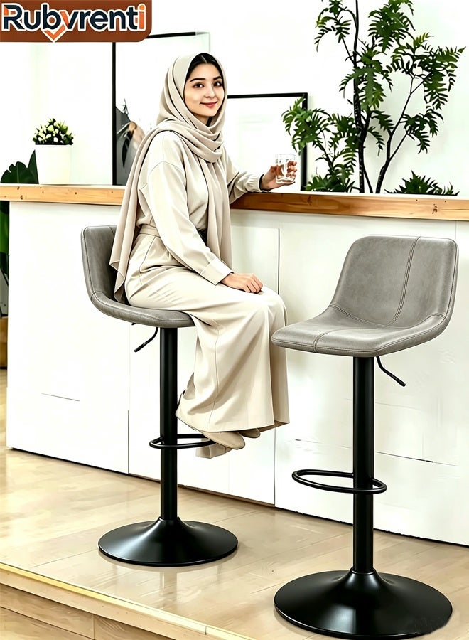 روبرنتي كراسي مطبخ,كراسي بار طويلة للمطبخ,كراسي بار مجموعة من 2 كراسي بار بار البراز ارتفاع قابل للتعديل 360 ° دوار كرسي طعام المطبخ كراسي مكافحة حديثة مع مسند الظهر ومسند القدمين لمقهى المطبخ المنزلي (رمادي) - Image 1