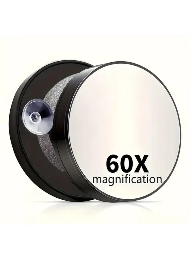 Black 60x Magnification Handheld Makeup Mirror With Non Slip Suction Cup Base - Image 1