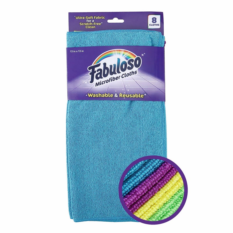 Fabuloso Microfiber Cleaning Cloths for Home & Car, Lint-Free Scratch-Free Rags for Glass, Kitchen & Wood, Reusable Machine Washable, Absorbent for Dusting & Wiping, Rainbow, 13 x 13 in, 8 Count - Image 1