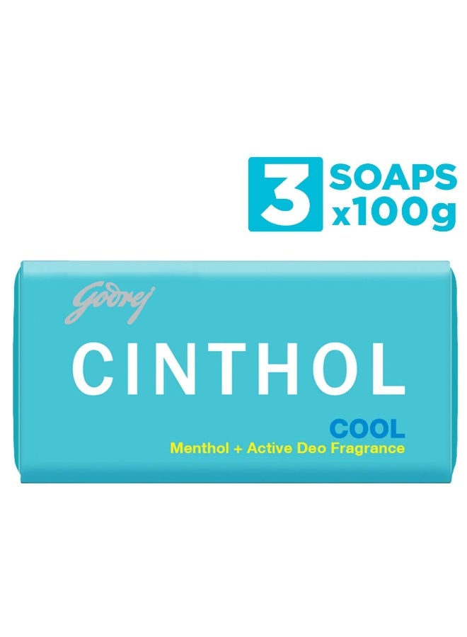 سينثول صابون الاستحمام "سينثول كول" (Cinthol Cool) - 100 جم (عبوة من 3 قطع) | صابون استحمام من الدرجة الأولى | بتركيبة المنثول المنعشة (تأثير التبريد الفائق) | لجميع أنواع البشرة - Image 1
