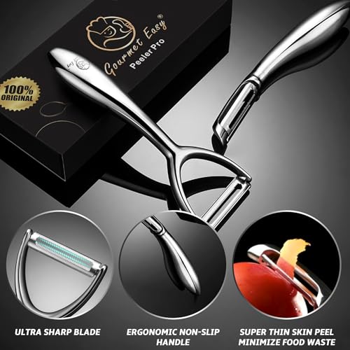 Gourmet Easy Vegetable Peeler, Premium Stainless Steel Potato Peeler, High Tensile Ultra Sharp Blade Fruit and Food Slicer, Y Shaped with Ergonomic Non-Slip Handle, Dishwasher Safe with 5 Years Warranty - Image 2