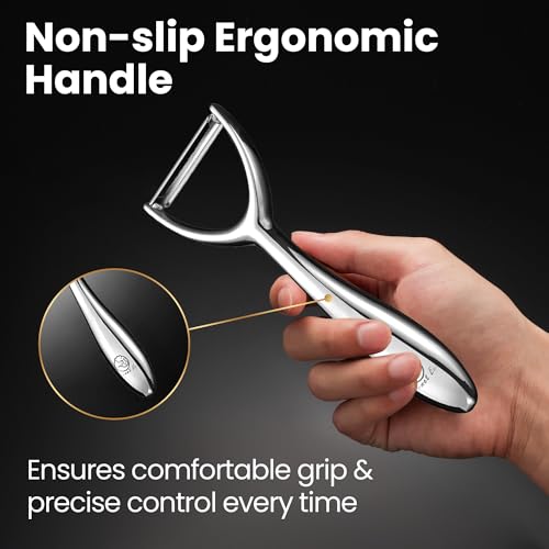 Gourmet Easy Vegetable Peeler, Premium Stainless Steel Potato Peeler, High Tensile Ultra Sharp Blade Fruit and Food Slicer, Y Shaped with Ergonomic Non-Slip Handle, Dishwasher Safe with 5 Years Warranty - Image 3
