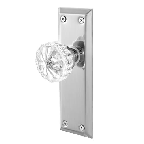newliplace 2 Pack Vintage Single Sided Crystal Dummy Door Knobs Interior Long Plate Antique Glass Dummy Door Knobs in Brushed Nickel Finish - Image 1