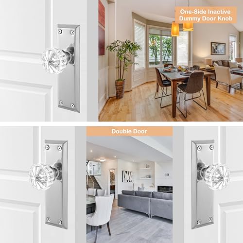 newliplace 2 Pack Vintage Single Sided Crystal Dummy Door Knobs Interior Long Plate Antique Glass Dummy Door Knobs in Brushed Nickel Finish - Image 3