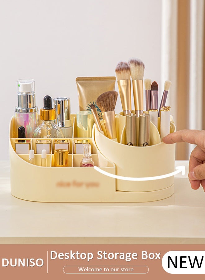 DUNISO Desk Organizer with 6 Compartments and 3 Drawers Plastic Makeup Organizer Cosmetic Storage, Pen Holder Brush Holder for Desktop Storage, Desk Organization for School, Home, Office Supplies - Image 1