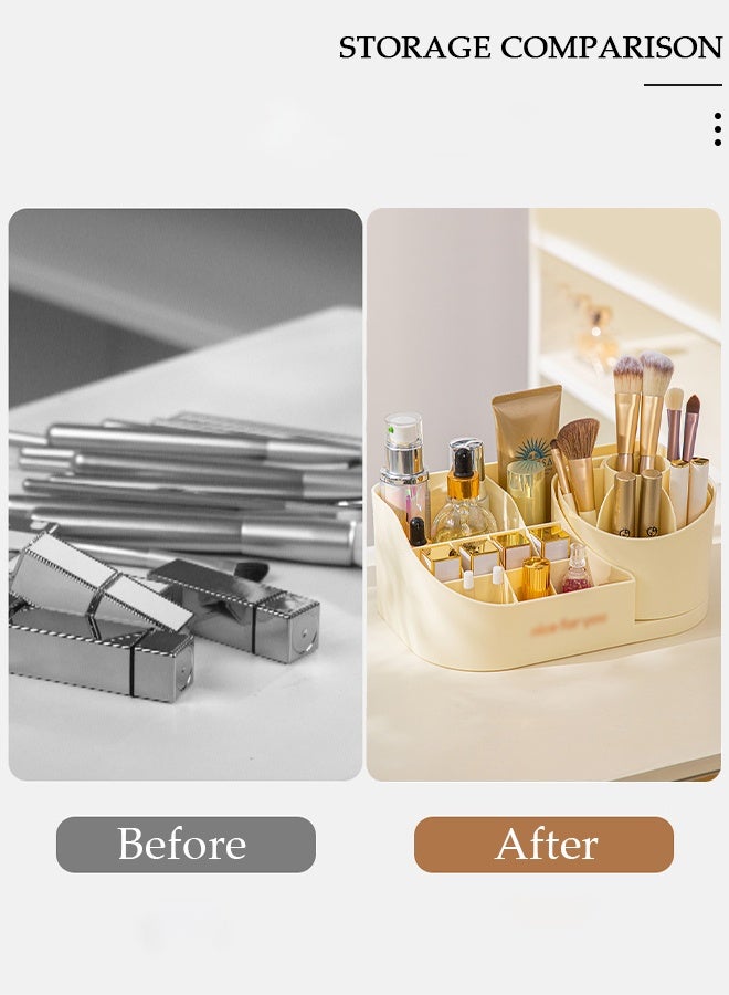 DUNISO Desk Organizer with 6 Compartments and 3 Drawers Plastic Makeup Organizer Cosmetic Storage, Pen Holder Brush Holder for Desktop Storage, Desk Organization for School, Home, Office Supplies - Image 2