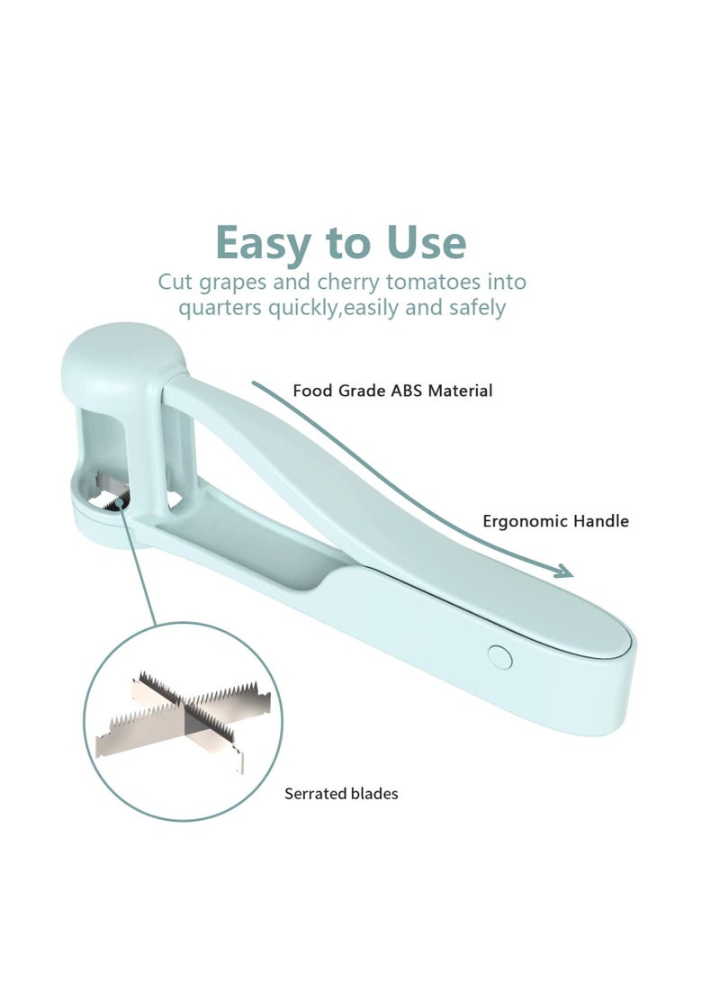 SYOSI Grape Cutter for Kids, Stainless Steel Fruit Cutter, Quarter Grape Slicer, Suitable for Vegetable Fruit Salad Cake Decoration, Kitchen Gadget Fruit Slicer (Blue) - Image 2