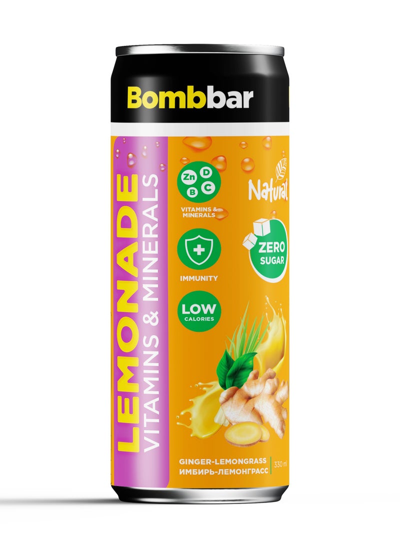 BOMBBAR Low Calories Vitamins & Minerals Drink Ginger & Lemon Grass Flavor Zero Sugar 6x330ml - Image 4