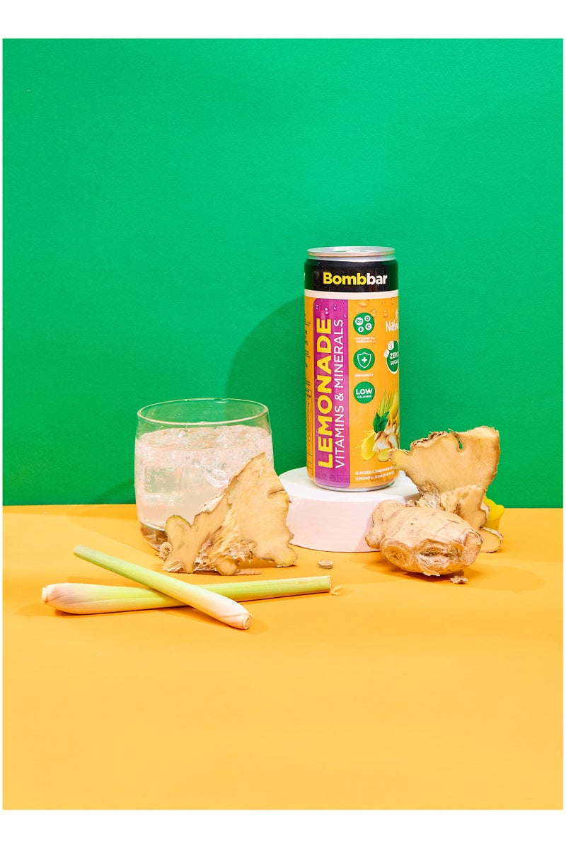 BOMBBAR Low Calories Vitamins & Minerals Drink Ginger & Lemon Grass Flavor Zero Sugar 6x330ml - Image 2