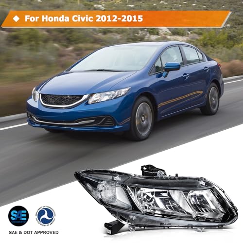 LBRST Headlight Assembly for Honda Civic 2012-2015 Clear Lens Black Housing Clear Reflector Driver and Passenger Side Headlamp - Image 2