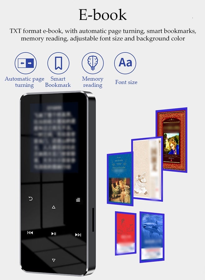 DUNISO Bluetooth MP3 player, Full Touch Screen Music Player, Multifunctional Lossless Sound Music Player, Built-in Speaker, FM Radio Support, Specially Designed for Sports and Running, Good Gifts, Friends/Classmates/Birthday Gifts, Portable Media player 4GB - Image 5