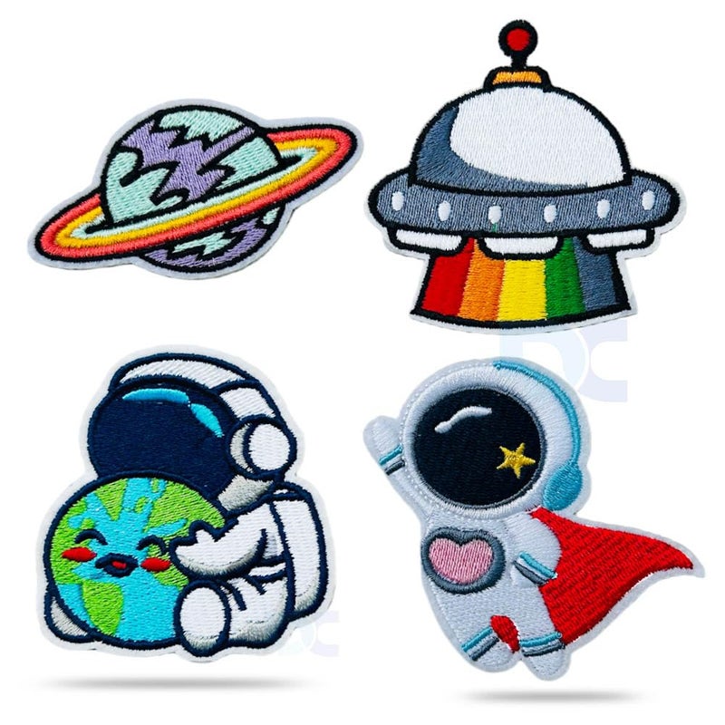 Daily Crafts Daily Crafts 4 pcs Space Alien Superhero Astronaut Style Iron on Patches for Biker Embroidered Ironon Planet Logo Patch for Backpacks Sew on Appliques for Jean Jackets Bags 
