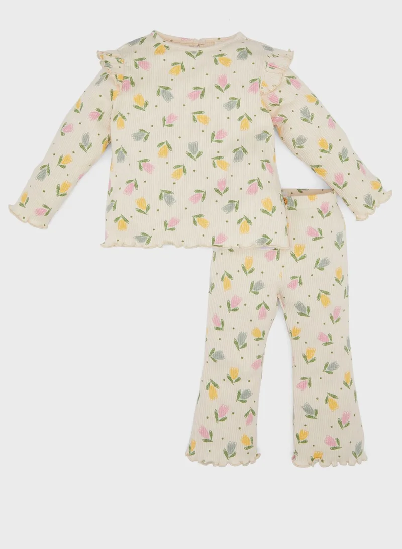 DeFacto 2 Piece Regular Fit Crew Neck Flower Knitted Set