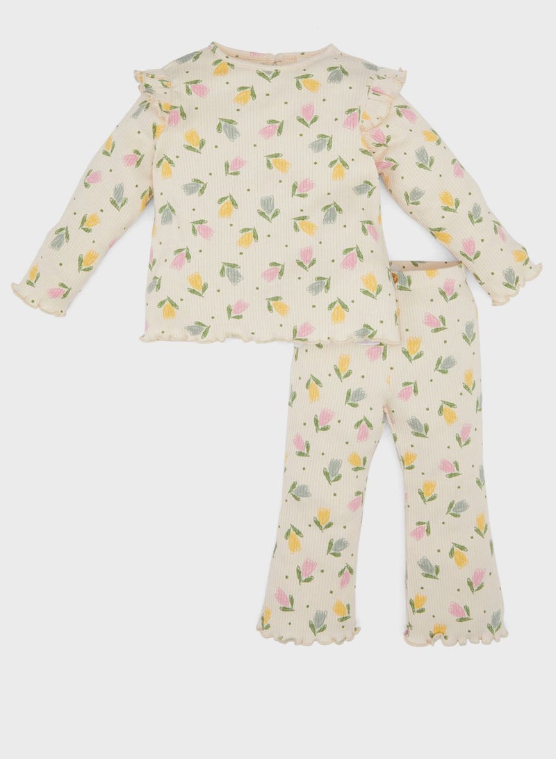 DeFacto 2 Piece Regular Fit Crew Neck Flower Knitted Set - Image 1
