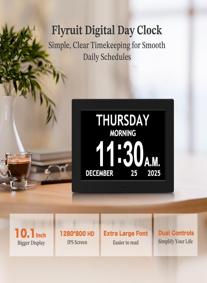 FLYRUIT 10.1'' Extra Large Digital Clock, 1280*800p HD Display, Dementia Clock For Seniors, Digital Clock With Date, Time, Day Of Week, 10 Reminders & 6 Alarms, Auto Dimming & DST, Remote Control, Black - Image 2