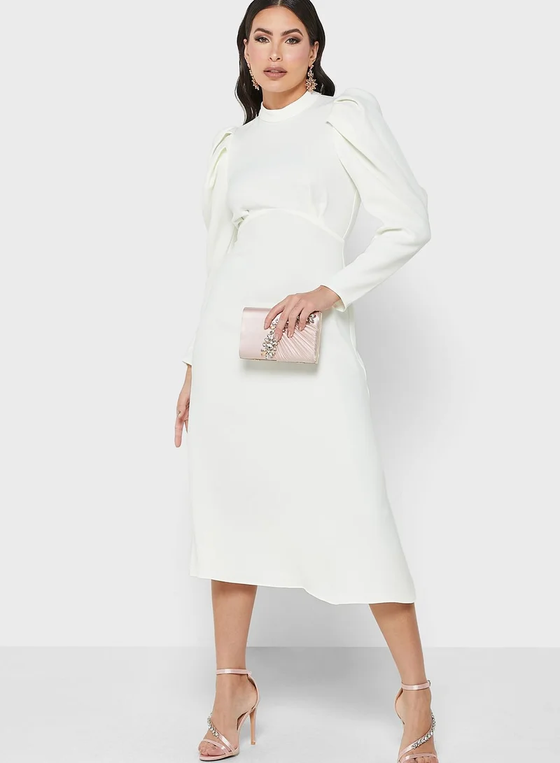 Closet High Neck Puff Sleeve Dress