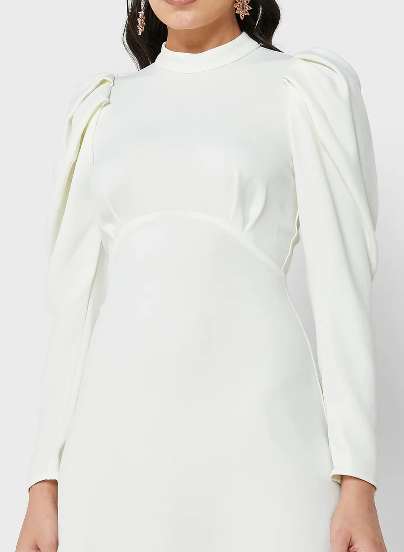 Closet High Neck Puff Sleeve Dress