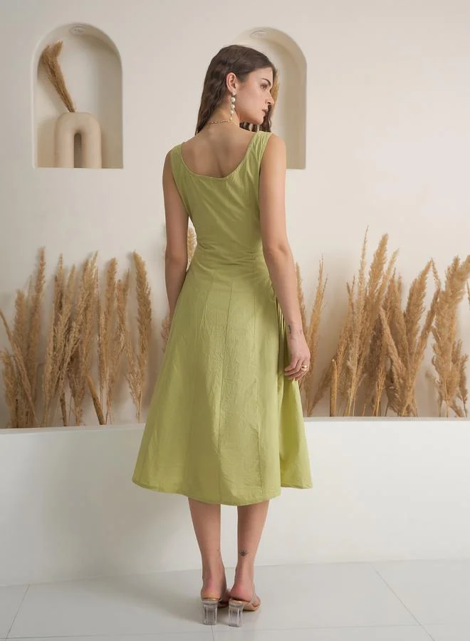 sanskrutihomes Sanskrutihomes Solid Sleeveless Pure Cotton A-Line Midi Dress
