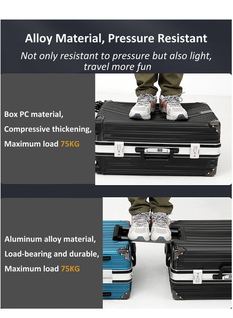 24" Suitcase Carry-on Travel Luggage, PC Material Aluminum Frame Hardside Luggage with USB Charging Port, Lightweight Durable Trolley Case  - Image 5