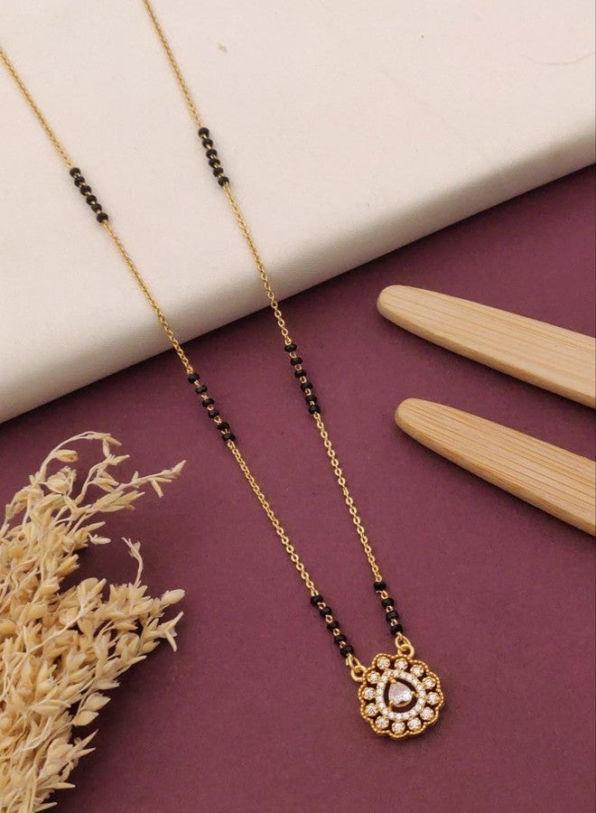 sweeply Elegant Mangalsutra with Black Beads & Round Pendant for Women | Daily, Wear Traditional Jewelry, Best Birthday Gift, perfect for Anniversary gift, Mother's Day gift, Valentine Giftt, Gift for Diwali - Image 2