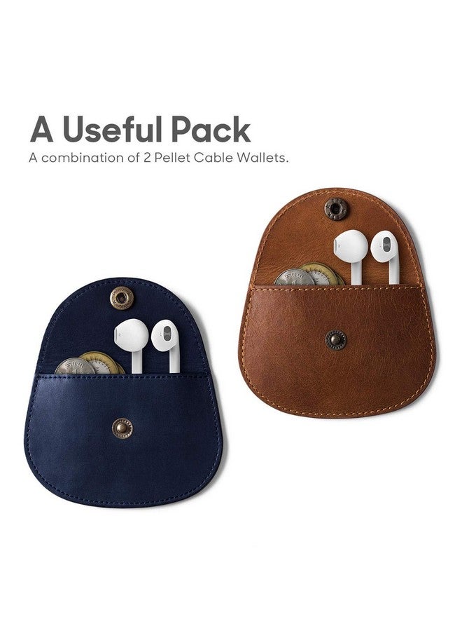 DailyObjects Pellet Cable/Coin Wallet | Multipurpose Real Leather Wallet/Clip Organiser/Cable Holder/Coin Wallet | (Blue & Brown) - Set of 2 - Image 2