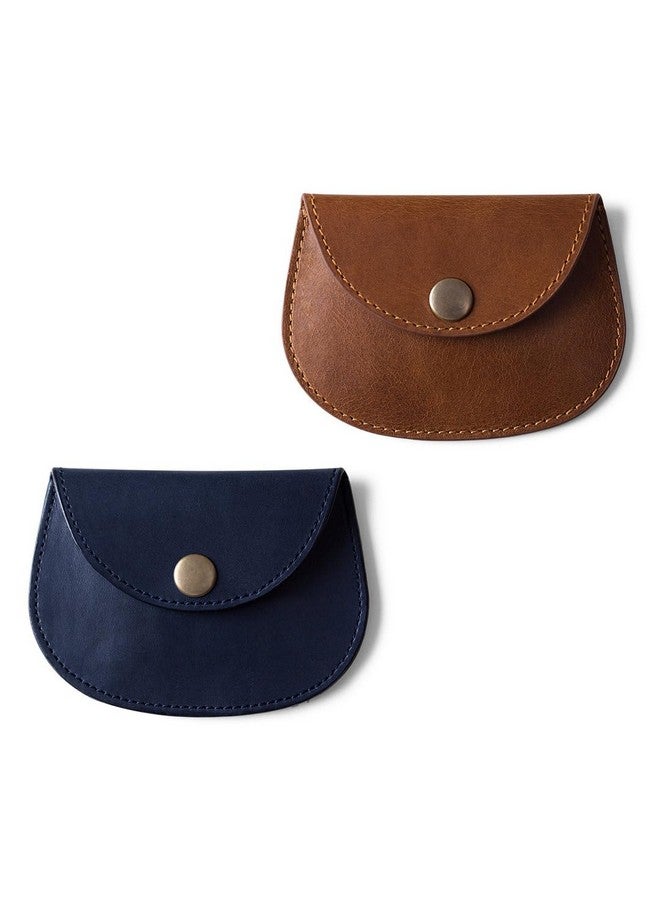 DailyObjects Pellet Cable/Coin Wallet | Multipurpose Real Leather Wallet/Clip Organiser/Cable Holder/Coin Wallet | (Blue & Brown) - Set of 2 - Image 1