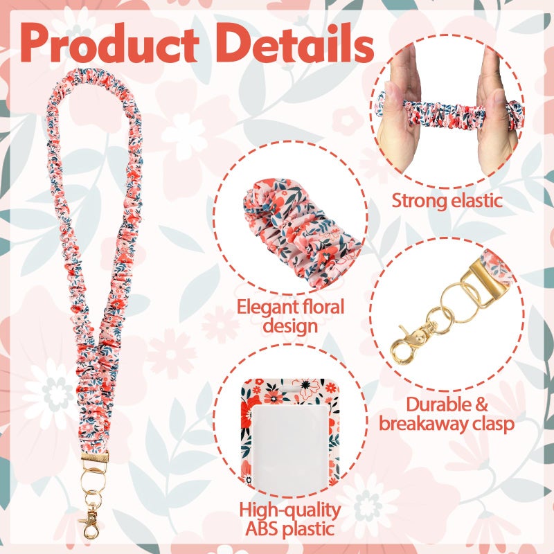 Nlicrst Scrunchie Lanyard Breakaway with ID Badge Holder - Floral Style Stretchy Lanyards with ID Badges and Key Rings Set, Ideal for Women Teachers Nurse Gifts, Work, School, Conference - Image 3