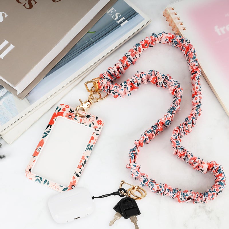 Nlicrst Scrunchie Lanyard Breakaway with ID Badge Holder - Floral Style Stretchy Lanyards with ID Badges and Key Rings Set, Ideal for Women Teachers Nurse Gifts, Work, School, Conference - Image 5