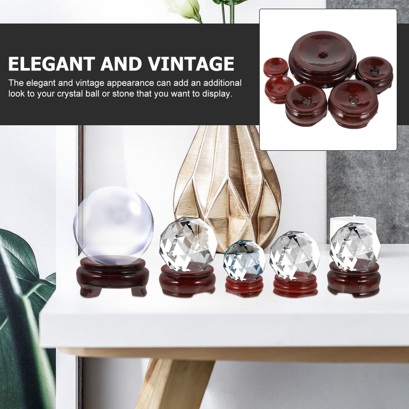 6pcs Crystal Stand Round Hollow Sphere Wood Base Crystal Display Rack - Image 4