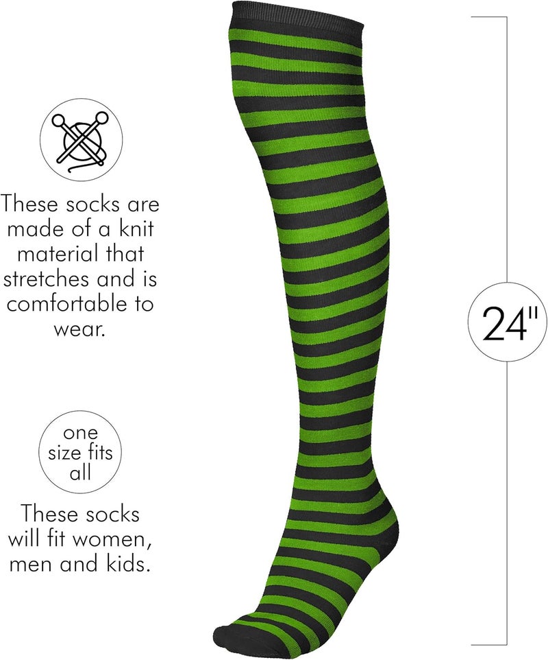 Skeleteen Black and Green Socks - Over the Knee Striped Thigh High Costume Accessories Stockings for Men, Women and Kids - Image 4