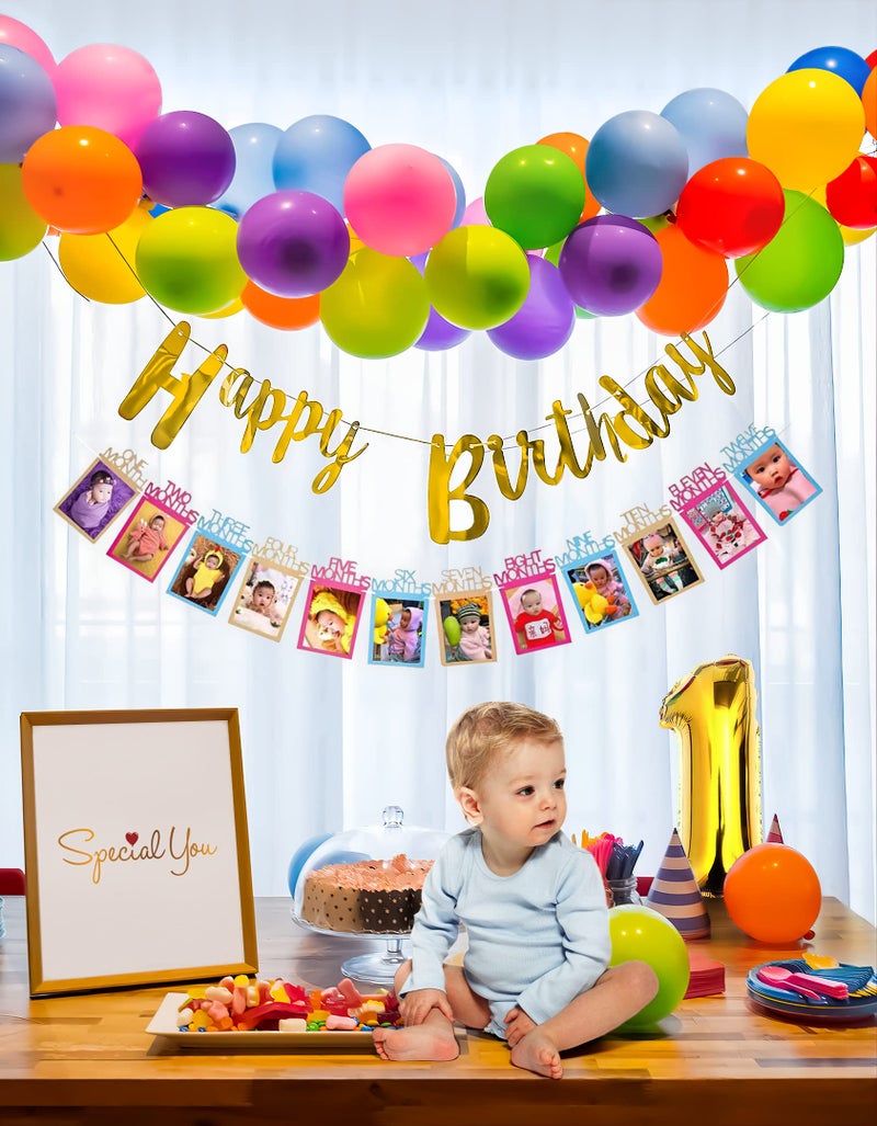 SpecialYou.in Special You rainbow theme 1st happy Birthday decoration with Photo frame banner for girls,boys,Balloons Garland Arch DIY Kit- 45Pcs , set items first bday , babies , Kids ,toddlers , monthly pictures - Image 3