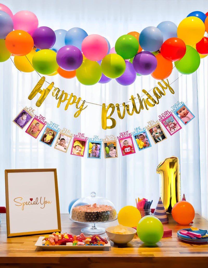 SpecialYou.in Special You rainbow theme 1st happy Birthday decoration with Photo frame banner for girls,boys,Balloons Garland Arch DIY Kit- 45Pcs , set items first bday , babies , Kids ,toddlers , monthly pictures - Image 1