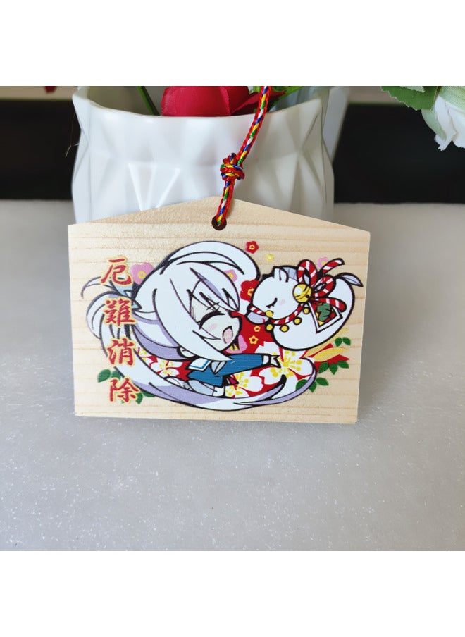 Animation Two-dimensional Thousands Of Love Flowers Wish Card Royal Guard Wish Card Solid Wood Card Listed In Japan Painted Horse Wood Card Cong Rain-Color:4—fang Nai B (size 12*8*0.6cm) 10 Pieces  - Image 1