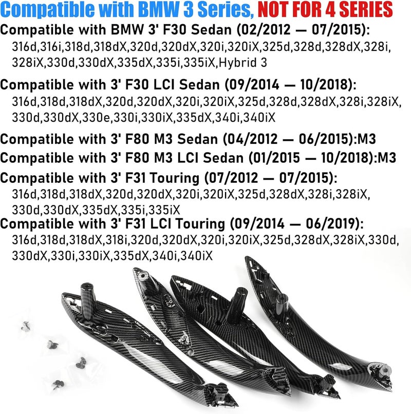 Jaronx Compatible with BMW Door Handles Replacement for 320i,325i,328i,330i,335i,340i F30/F31/F80 M3, 4PCS Driver Side and Passenger Side Interior Door Pull Handle Replacement(NOT for 4 Series) - Image 4