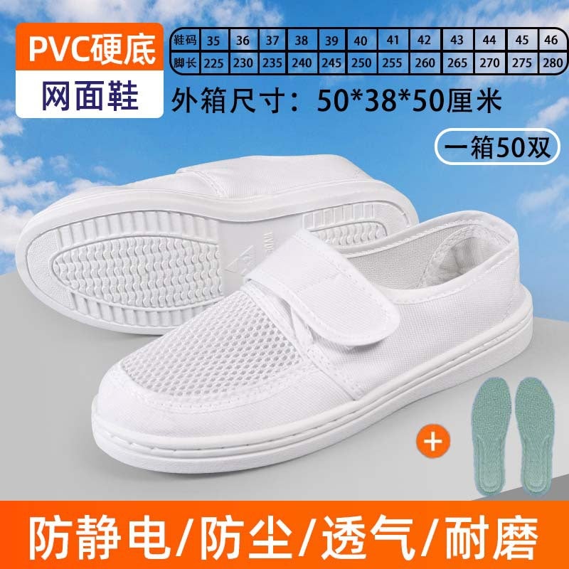 Breathable Anti-Static Mesh Shoes Pu Thickened Soft Sole Velcro Canvas Shoes Non-Slip Durable Single Hole Dust-Free Shoes - Image 1