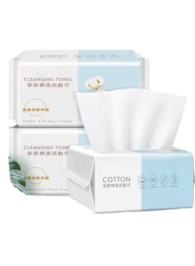 مناشف وجه للاستخدام مرة واحدة، 180 منديلًا (60 منديلًا * 3 عبوات)، مناديل جافة ناعمة من القطن للوجه، متعددة الأغراض للعناية بالبشرة، ومزيل المكياج، ومناديل الوجه، وتنظيف الوجه - Image 1