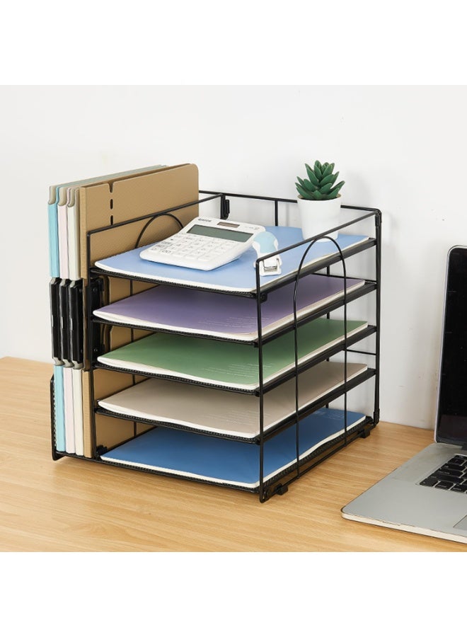 Desk Organizers and Accessories, 5-Tier Paper Letter Tray Organizer with File Holder, Desktop Organizer for Office Supplies, Office Desk Accessories & Workspace(Black) - Image 2