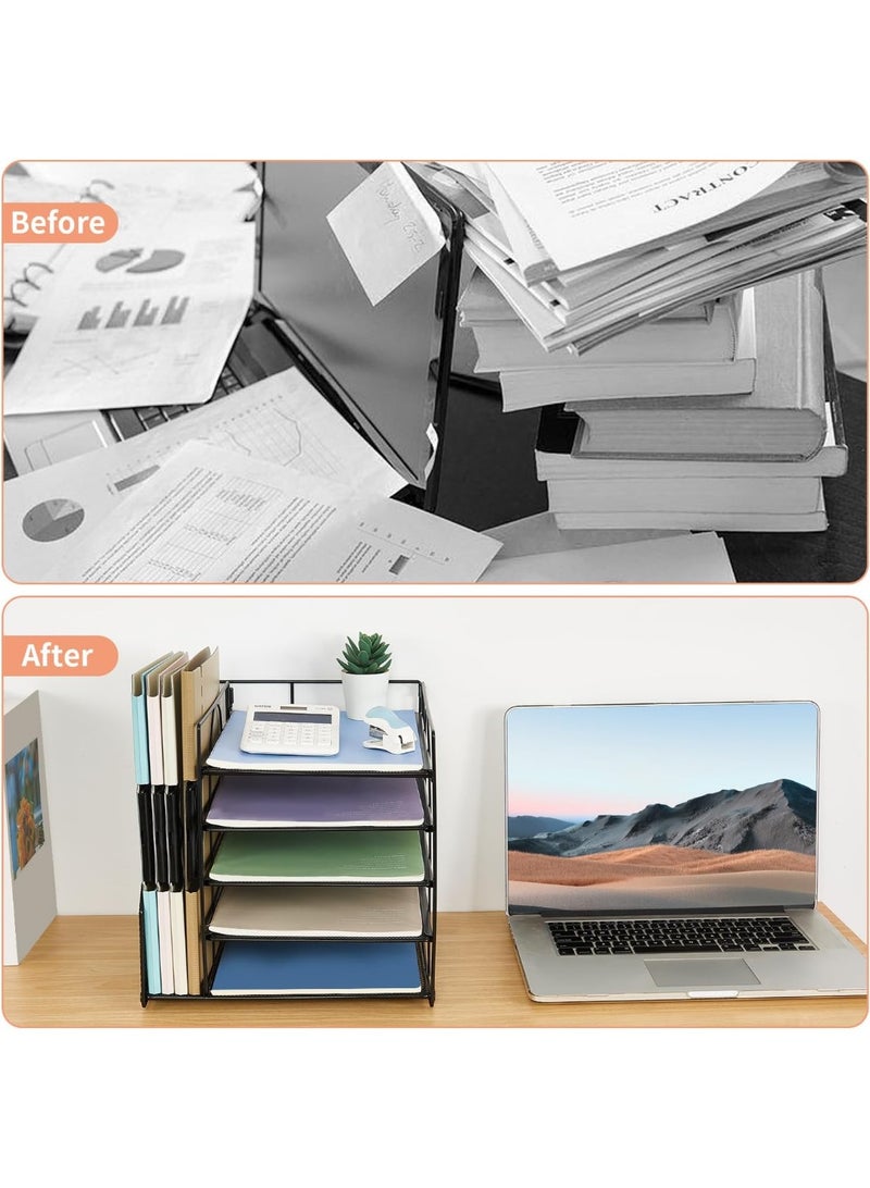 Desk Organizers and Accessories, 5-Tier Paper Letter Tray Organizer with File Holder, Desktop Organizer for Office Supplies, Office Desk Accessories & Workspace(Black) - Image 3