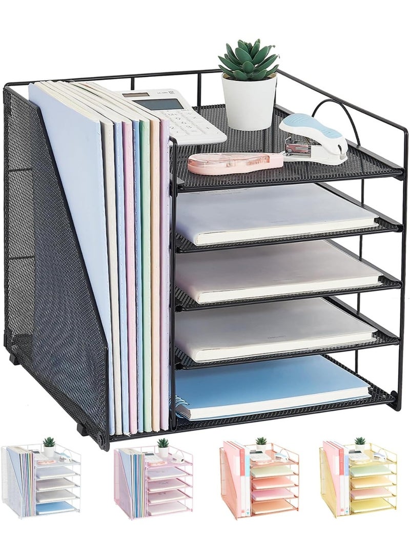 Desk Organizers and Accessories, 5-Tier Paper Letter Tray Organizer with File Holder, Desktop Organizer for Office Supplies, Office Desk Accessories & Workspace(Black) - Image 1