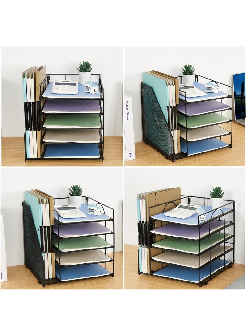 Desk Organizers and Accessories, 5-Tier Paper Letter Tray Organizer with File Holder, Desktop Organizer for Office Supplies, Office Desk Accessories & Workspace(Black) - Image 5