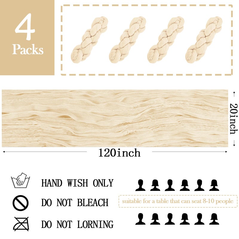 ACSUIT 4 Pack Ivory Cheesecloth Table Runner 20 x 120 inch Gauze Table Runners 10 FT Long,Semi Sheer Cheese Cloth Fabric Table Runner Bulk for Wedding,Party,Baby Shower,Bridal Shower Decoration - Image 2