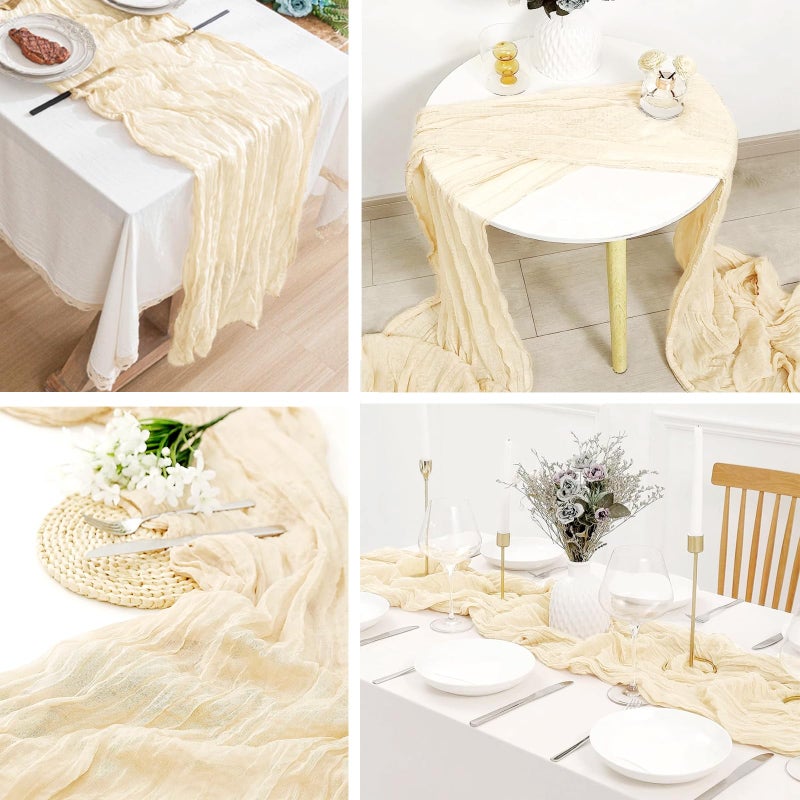 ACSUIT 4 Pack Ivory Cheesecloth Table Runner 20 x 120 inch Gauze Table Runners 10 FT Long,Semi Sheer Cheese Cloth Fabric Table Runner Bulk for Wedding,Party,Baby Shower,Bridal Shower Decoration - Image 5