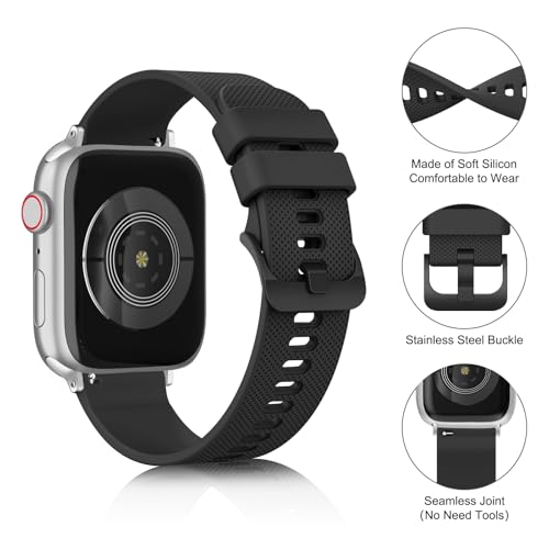 Meliya Bands Compatible with Apple Watch Band 49mm 46mm 41mm 45mm 38mm 42mm 40mm 44mm for Women Men, Soft Silicone Replacement Straps for iWatch Ultra 2 Series 10 9 8 7 SE 6 5 4 3 2 1 - Black - Image 2