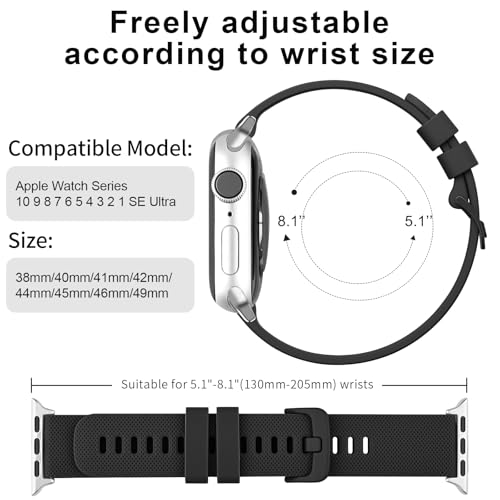 Meliya Bands Compatible with Apple Watch Band 49mm 46mm 41mm 45mm 38mm 42mm 40mm 44mm for Women Men, Soft Silicone Replacement Straps for iWatch Ultra 2 Series 10 9 8 7 SE 6 5 4 3 2 1 - Black - Image 4