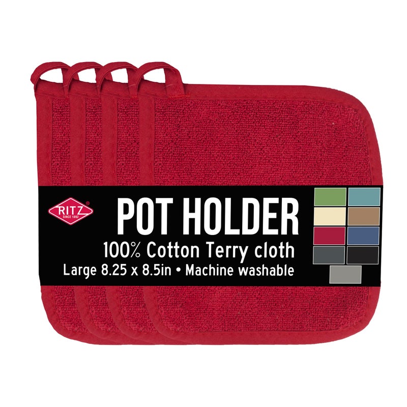 RITZ Terry Potholder & Hot Pad: Unparalleled Heat Resistant, Durable 100% Cotton â€“ Ergonomically Designed for Optimal Grip â€“ Easy-Care Machine Washable â€“ 4-Pack, Paprika Red - Image 1
