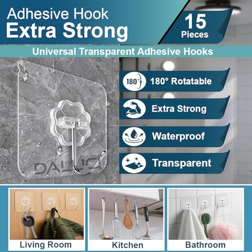 DALUCI Adhesive Wall Hook – Heavy Duty Wall Hanger Hook for Wall Hanging Without Drilling – Nail-Free Stainless Steel Sticker Hooks for Kitchen, Bathroom & Home Improvement (Flower Hook, Pack of 15) - Image 2
