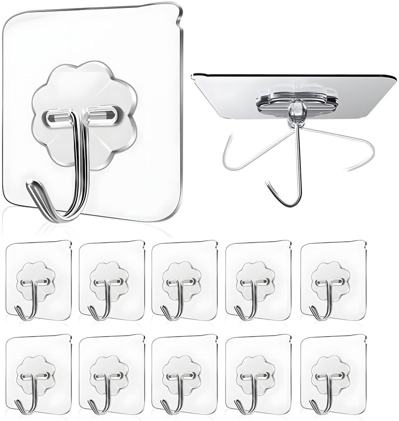 DALUCI Adhesive Wall Hook – Heavy Duty Wall Hanger Hook for Wall Hanging Without Drilling – Nail-Free Stainless Steel Sticker Hooks for Kitchen, Bathroom & Home Improvement (Flower Hook, Pack of 15) - Image 1