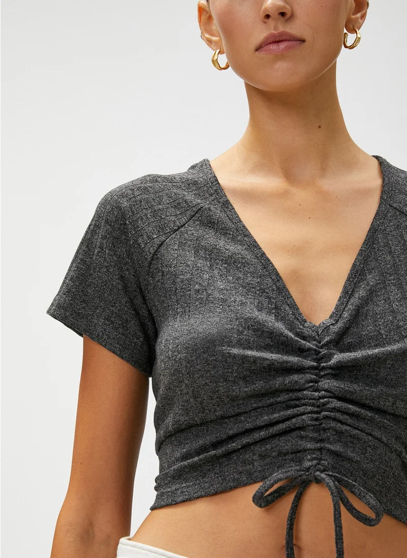 KOTON V-Neck Plain Black Women's T-Shirt 3SAK50074EK