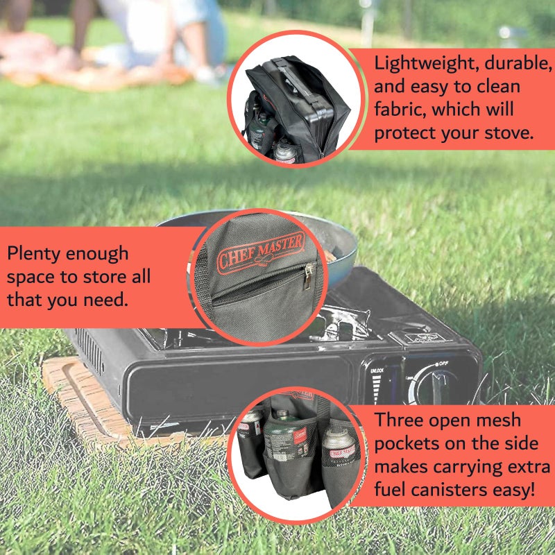 Chef-Master Chef Master Camp Stove Carry Bag - Multi-Pocket for Camp Stove & Butane/Propane Fuel Canisters - Fits Most Portable Gas Stoves - Rugged Camping Accessories - 90800 - Image 3